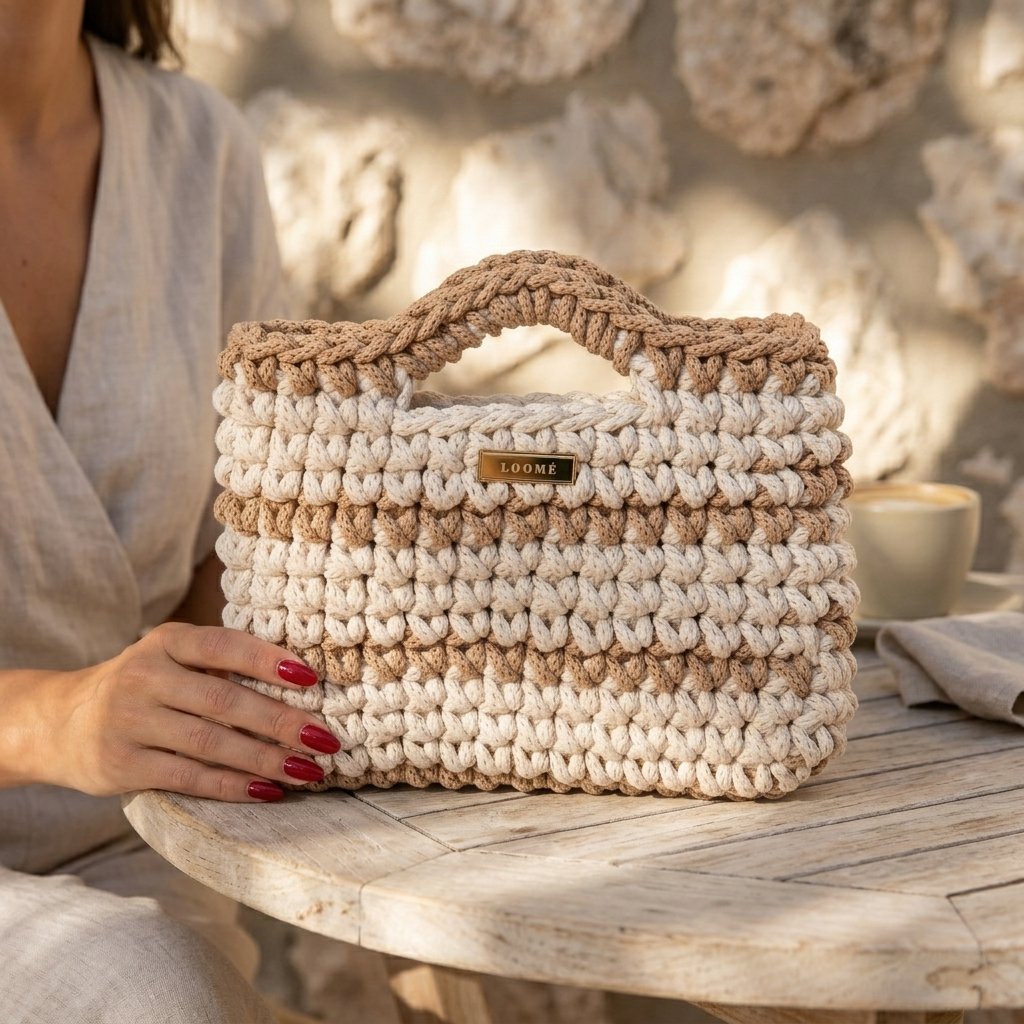 Cappuccino handmade crochet bag by LOOMÉ — view 3