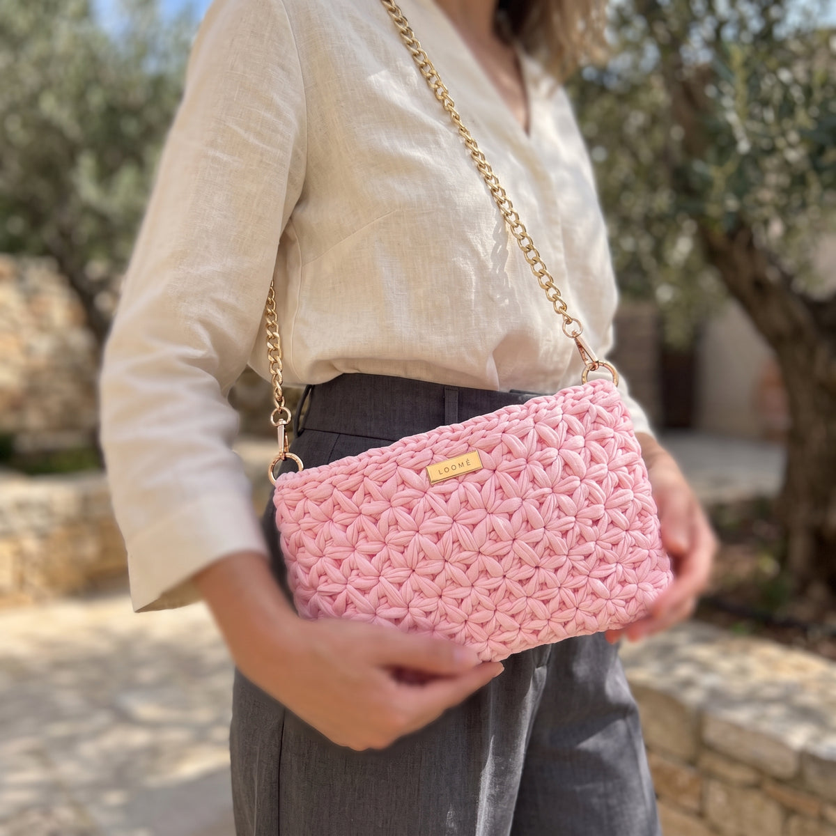 Baby Pink Flower handmade crochet bag by LOOMÉ — view 2
